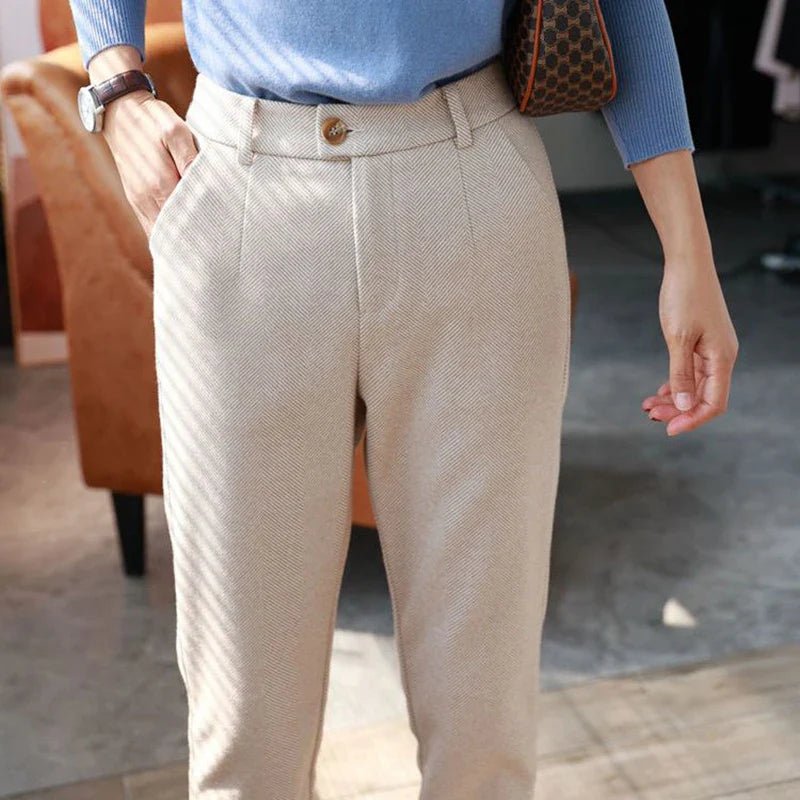 "Chevron Pattern" Tweed Trousers (Creamy - white S) - | Zavonix