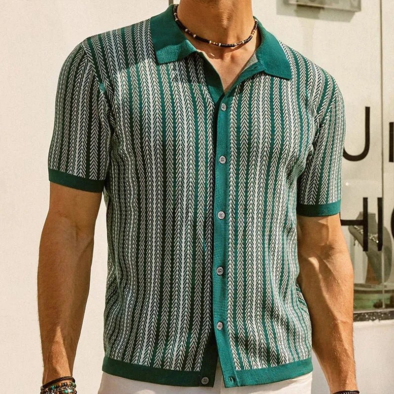 Chevron Weave Short Sleeve Button - Up Shirt (Green XS) - Men's Apparel | Zavonix