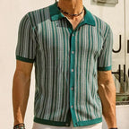 Chevron Weave Short Sleeve Button - Up Shirt (Green XS) - Men's Apparel | Zavonix