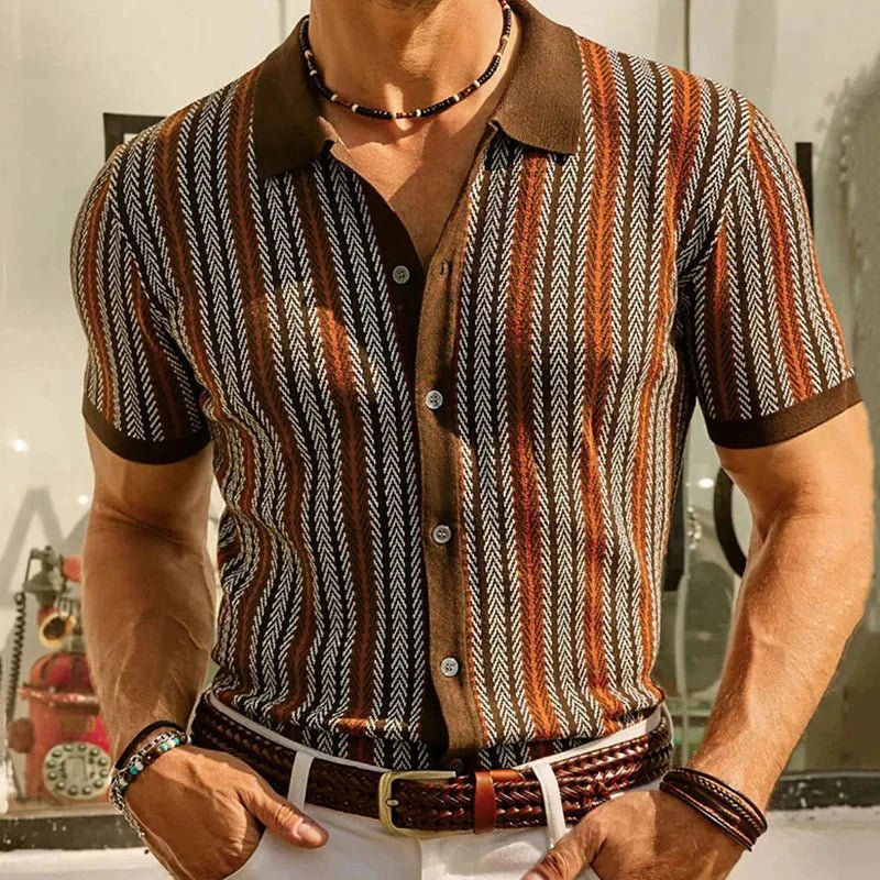 Chevron Weave Short Sleeve Button - Up Shirt (Red XS) - Men's Apparel | Zavonix