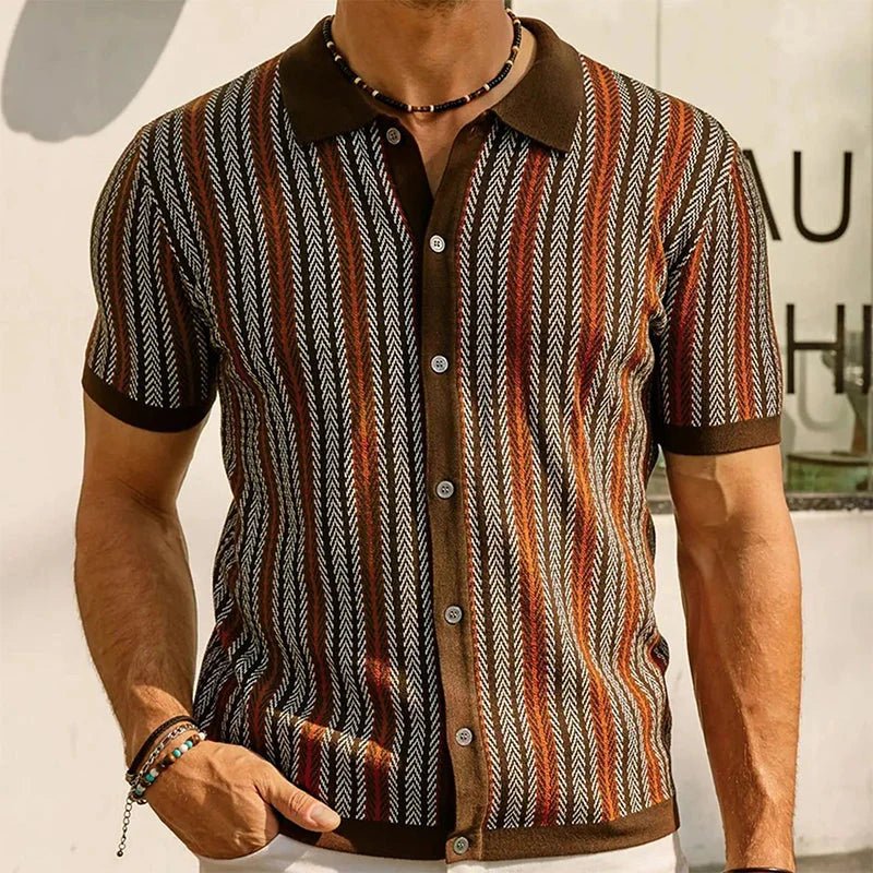 Chevron Weave Short Sleeve Button - Up Shirt (Red XS) - Men's Apparel | Zavonix