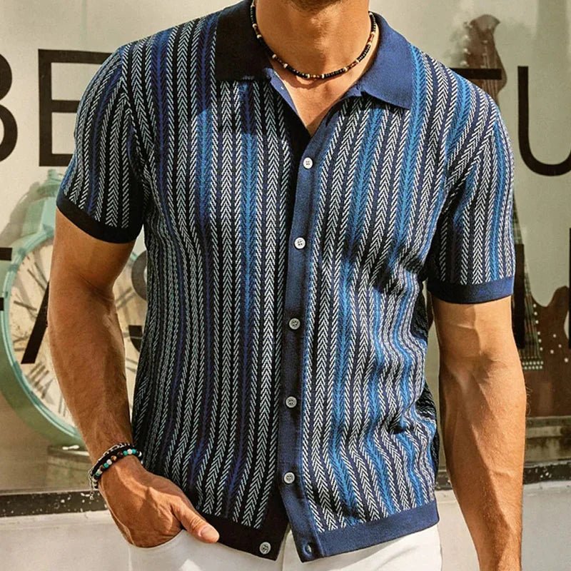 Chevron Weave Short Sleeve Button - Up Shirt (Red XS) - Men's Apparel | Zavonix