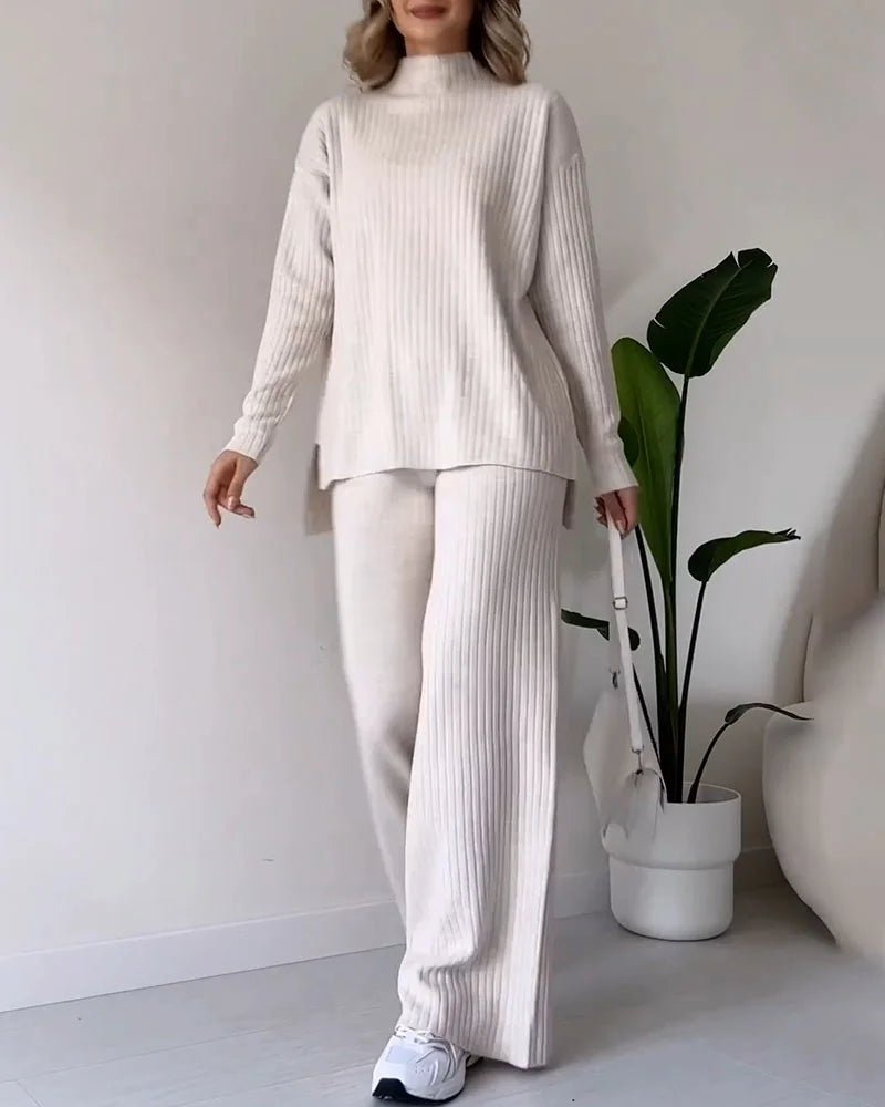 Chic Slit Casual Knit Duo Set 35$ TODAY ONLY (Apricot S) - | Zavonix