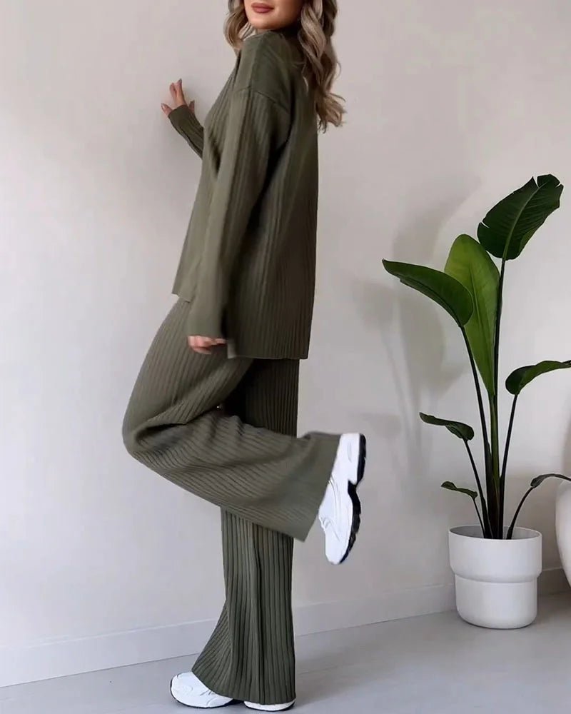 Chic Slit Casual Knit Duo Set 35$ TODAY ONLY (Army Green S) - | Zavonix