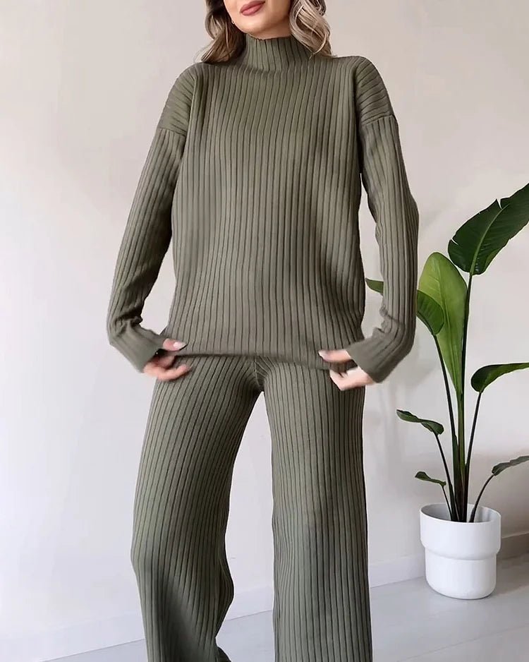 Chic Slit Casual Knit Duo Set 35$ TODAY ONLY (Army Green S) - | Zavonix
