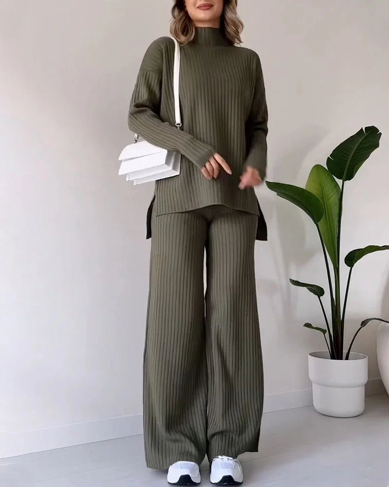 Chic Slit Casual Knit Duo Set 35$ TODAY ONLY (Army Green S) - | Zavonix