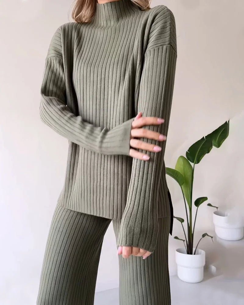 Chic Slit Casual Knit Duo Set 35$ TODAY ONLY (Army Green S) - | Zavonix