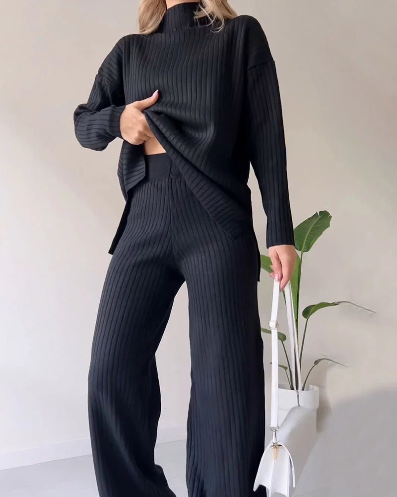 Chic Slit Casual Knit Duo Set 35$ TODAY ONLY (Black S) - | Zavonix