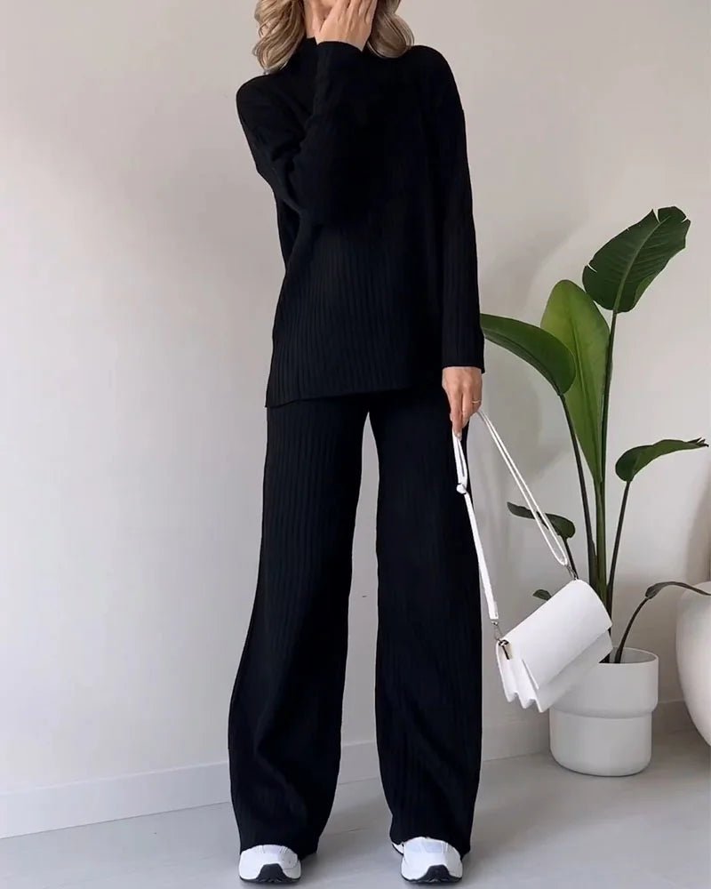 Chic Slit Casual Knit Duo Set 35$ TODAY ONLY (Black S) - | Zavonix