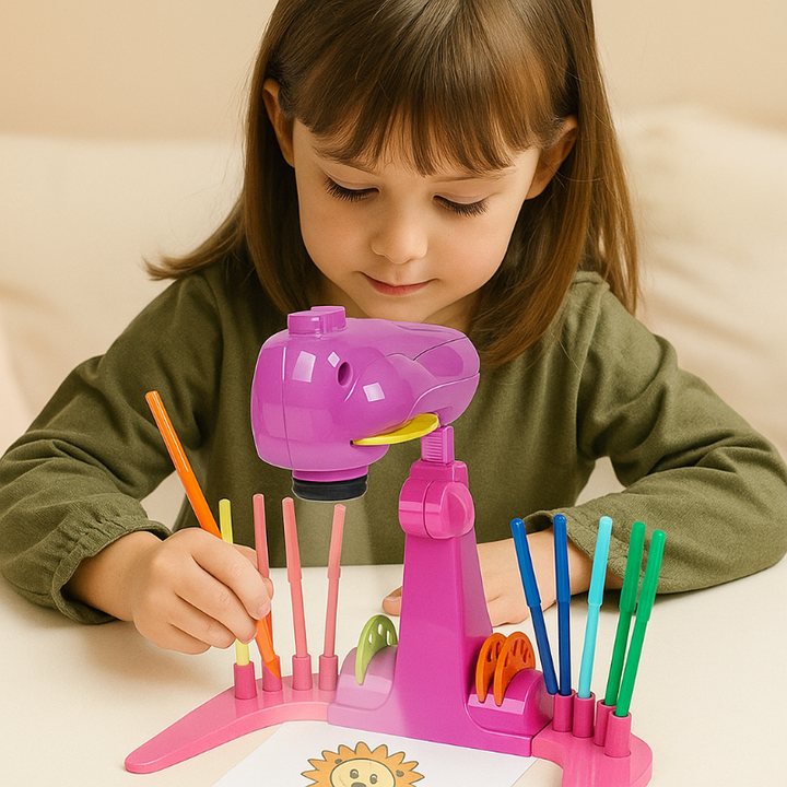 Child drawing a projected picture with the pink drawing projector.