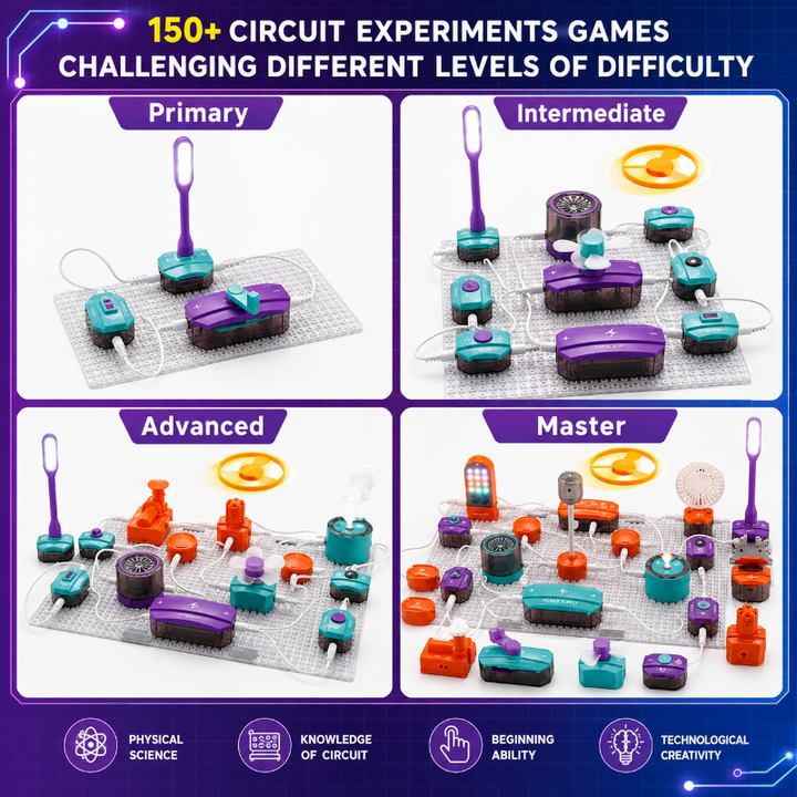 Circuit experiment examples arranged from basic to more advanced builds