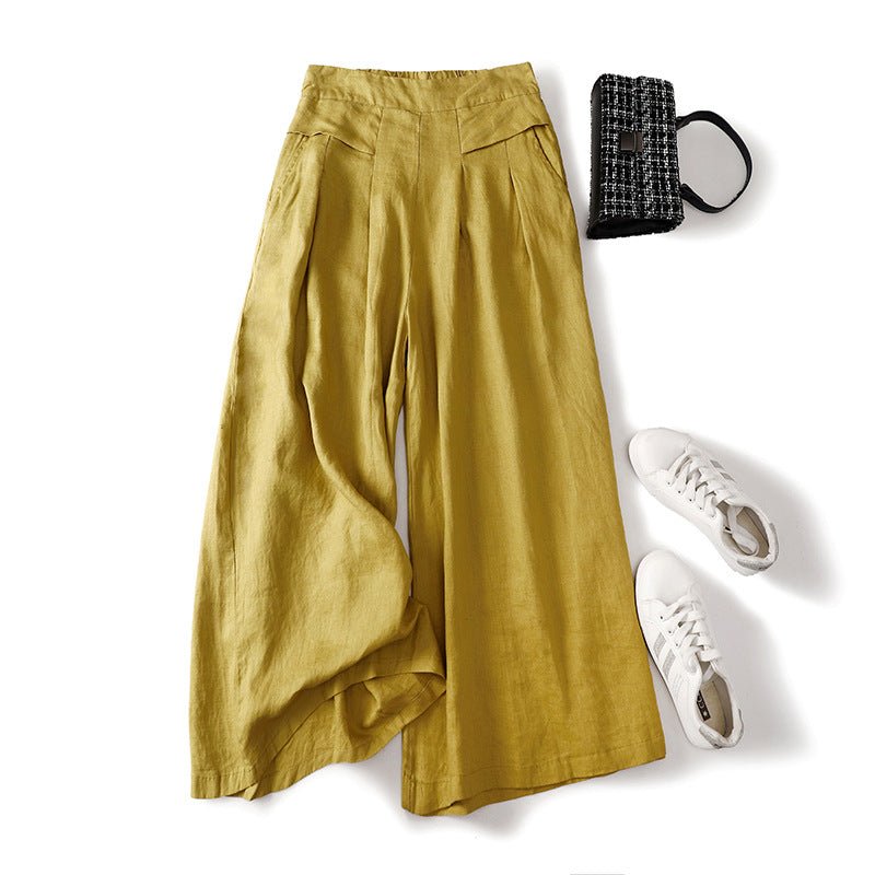 CLAUDIA LINEN PANTS (Mustard Yellow XS) - | Zavonix