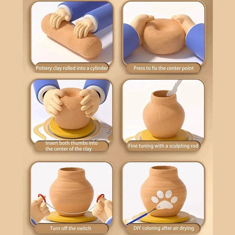 Six-step guide to shaping a clay pot and decorating it after drying