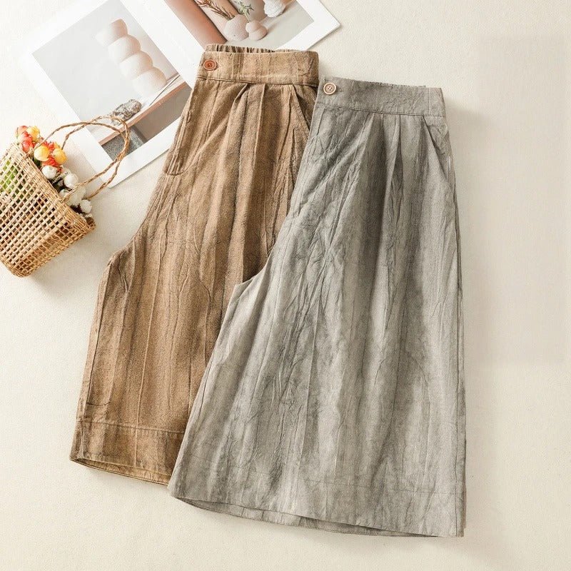 Coastline Breeze — Lightweight Linen Tie - Dye Shorts with High Waist (Light Gray XS) - | Zavonix