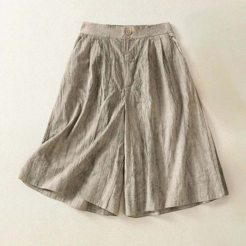 Coastline Breeze — Lightweight Linen Tie - Dye Shorts with High Waist (Light Gray XS) - | Zavonix