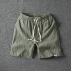 Coastline Stripe Drawstring Shorts (Green S) - Linen shorts | Zavonix
