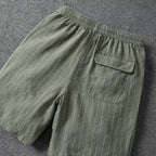 Coastline Stripe Drawstring Shorts (White S) - Linen shorts | Zavonix