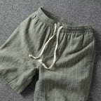 Coastline Stripe Drawstring Shorts (White S) - Linen shorts | Zavonix