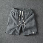 Coastline Stripe Drawstring Shorts (White S) - Linen shorts | Zavonix