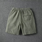 Coastline Stripe Drawstring Shorts (White S) - Linen shorts | Zavonix