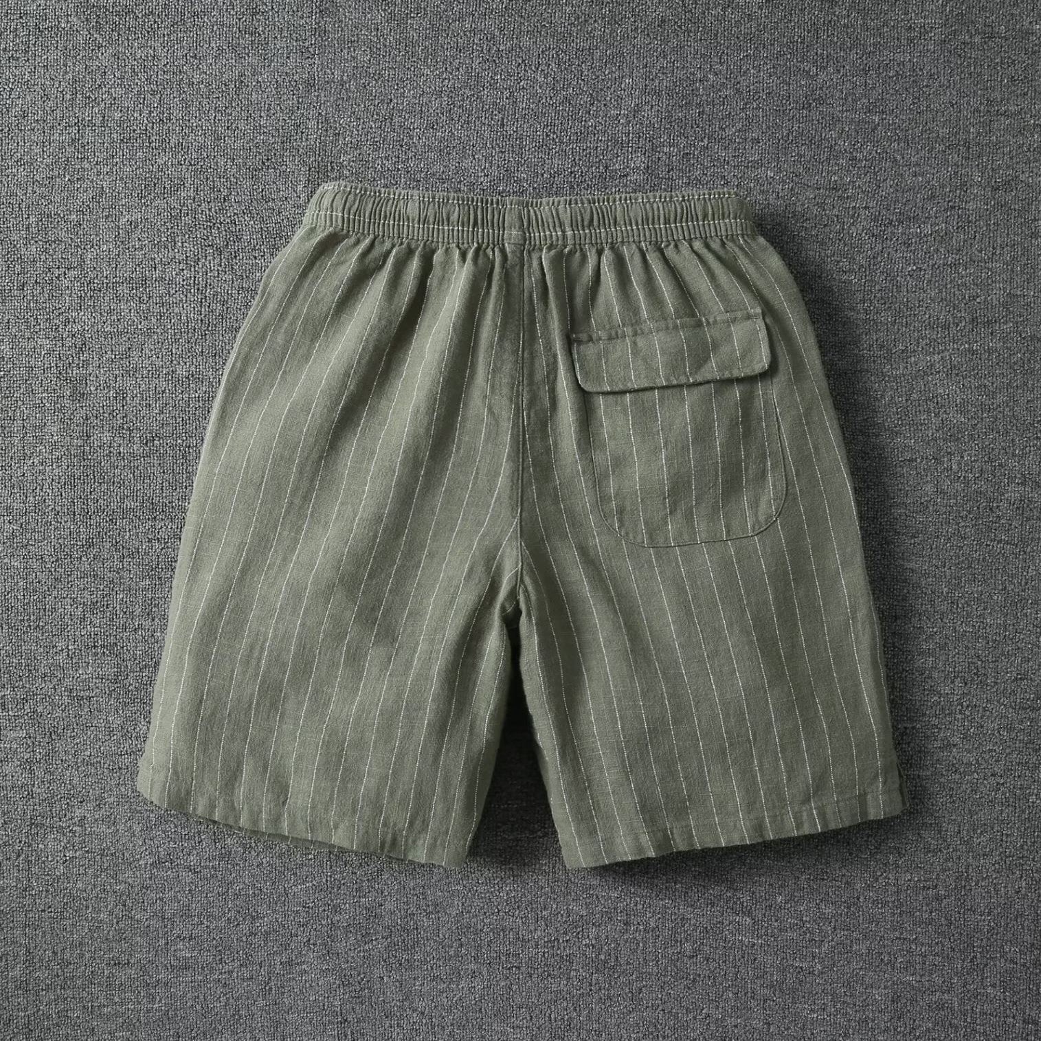 Coastline Stripe Drawstring Shorts (White S) - Linen shorts | Zavonix