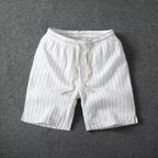 Coastline Stripe Drawstring Shorts (White S) - Linen shorts | Zavonix
