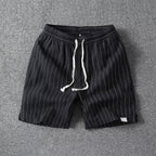 Coastline Stripe Drawstring Shorts (White S) - Linen shorts | Zavonix