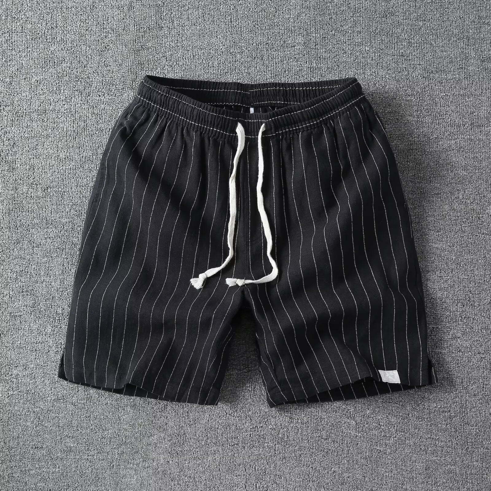 Coastline Stripe Drawstring Shorts (White S) - Linen shorts | Zavonix