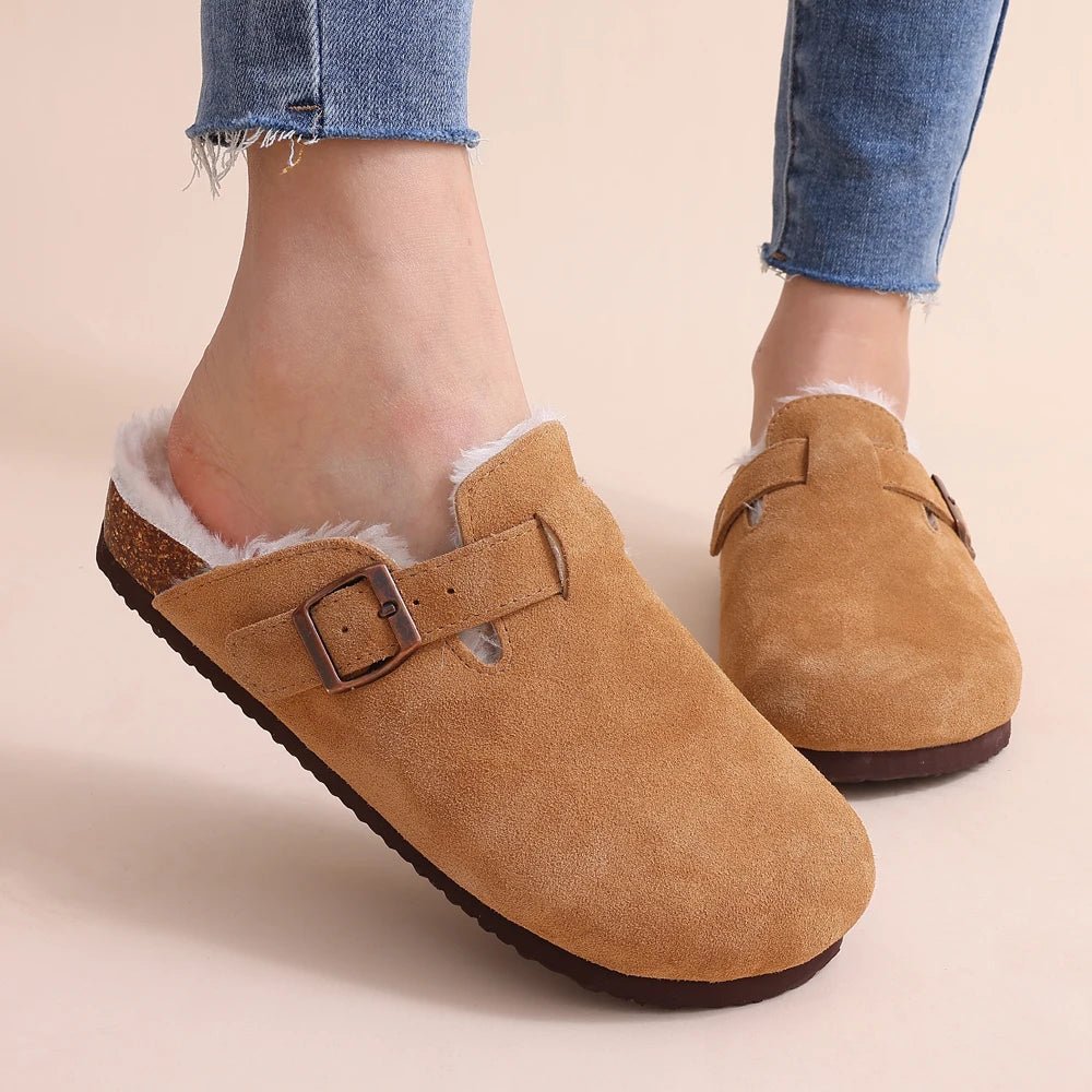 CozyFur Winter Slip - ons Lined Slippers for Warm Indoor Comfort (Brown 36) - | Zavonix