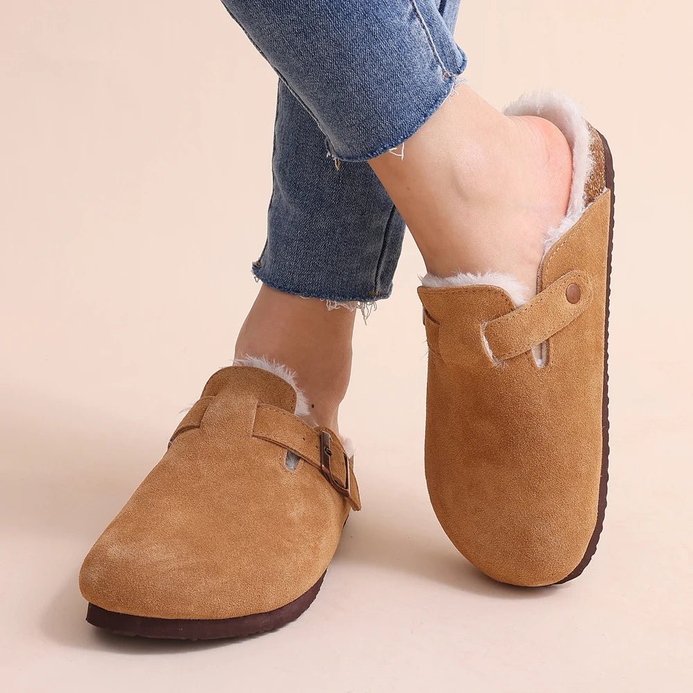 CozyFur Winter Slip - ons Lined Slippers for Warm Indoor Comfort (Brown 36) - | Zavonix