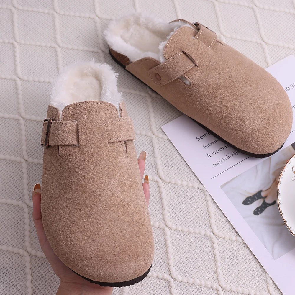 CozyFur Winter Slip - ons Lined Slippers for Warm Indoor Comfort (Brown 36) - | Zavonix