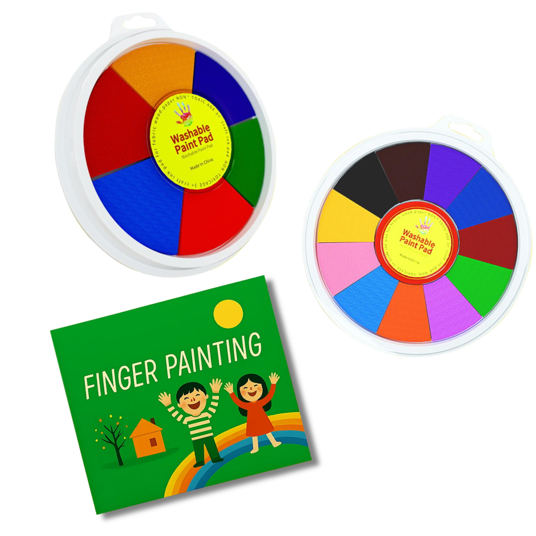 Six-color and twelve-color finger paint pads with a finger painting book
