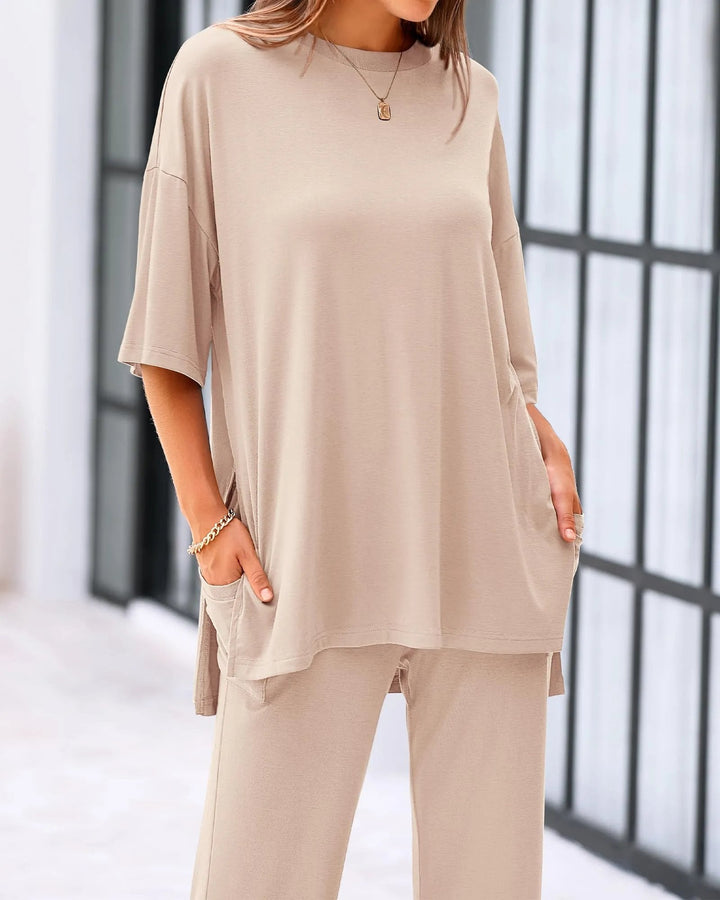 Comfort Two Piece Lounge Set Wide Leg Pocket Pants Product Image 06