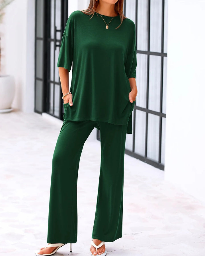 Comfort Two Piece Lounge Set Wide Leg Pocket Pants Product Image 10