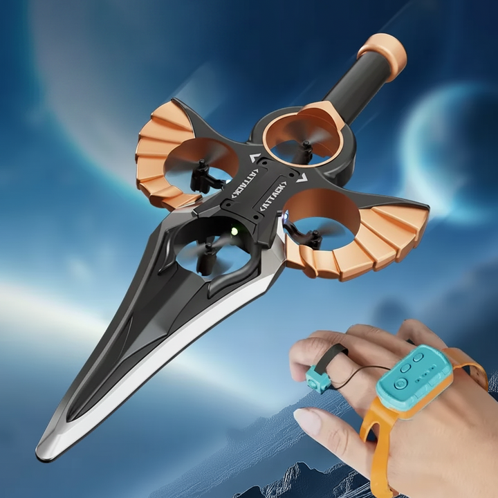 Copper flying sword with a turquoise wrist-mounted gesture controller