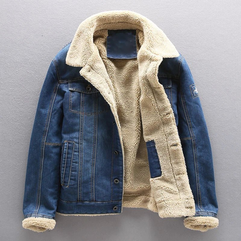 Corbin Jacket — Durable Denim Sherpa - Lined Jacket for Warmth (Dark Blue S) - | Zavonix
