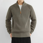 Corven Ribbed Half - Zip Sweater — Warm Knit Pullover with Leather Zip Pull (Black S) - | Zavonix
