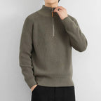 Corven Ribbed Half - Zip Sweater — Warm Knit Pullover with Leather Zip Pull (Green S) - | Zavonix
