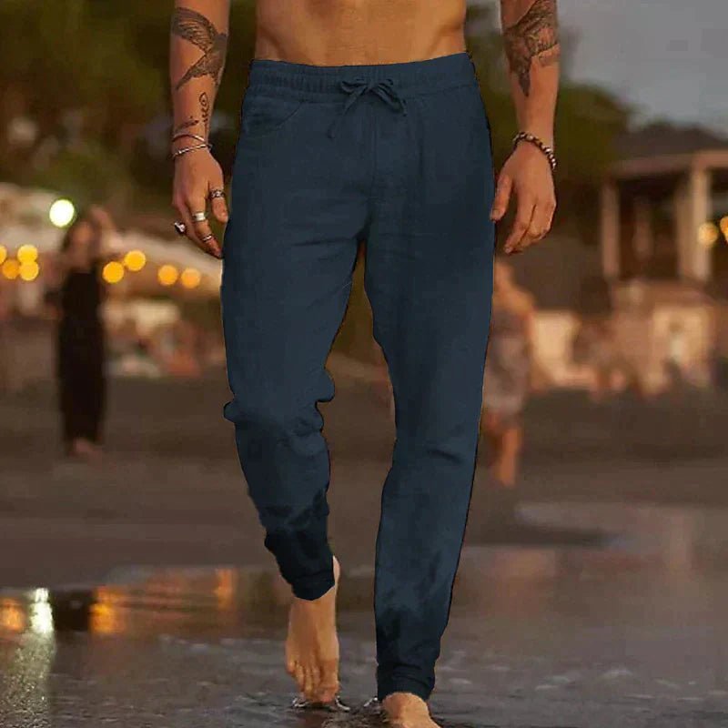 Cotton - Flax Blend Linen Pants (Dark Blue S) - | Zavonix