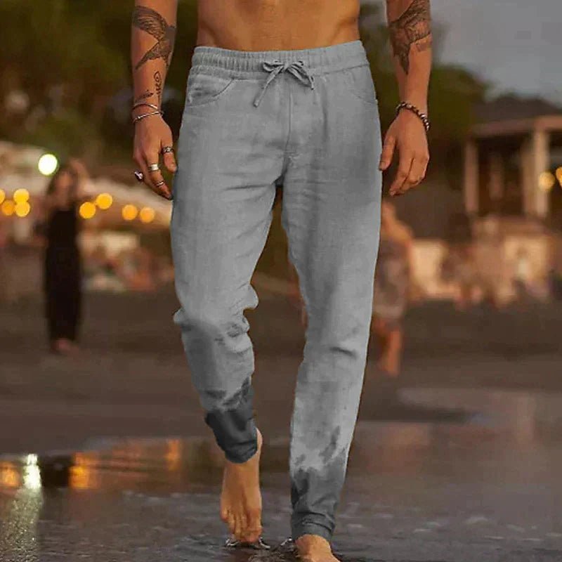 Cotton - Flax Blend Linen Pants (Gray S) - | Zavonix