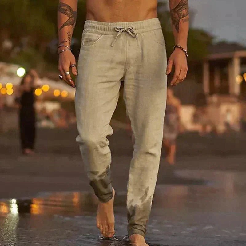 Cotton - Flax Blend Linen Pants (Khaki S) - | Zavonix
