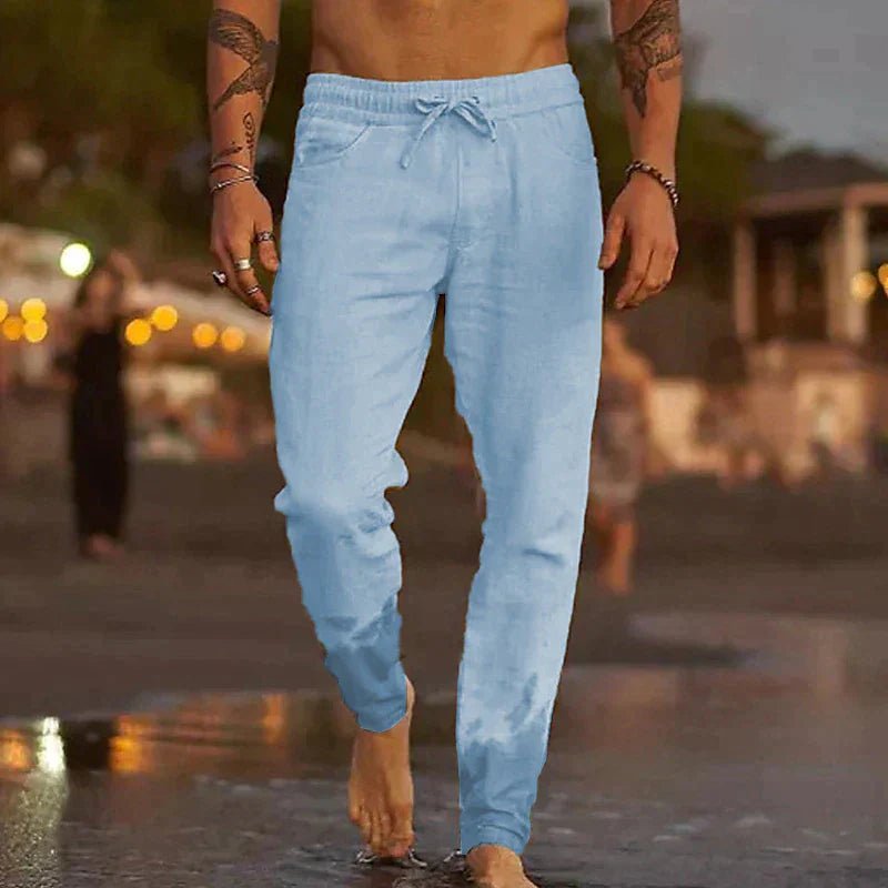 Cotton - Flax Blend Linen Pants (Light Blue S) - | Zavonix