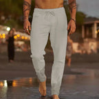 Cotton - Flax Blend Linen Pants (Light Gray S) - | Zavonix
