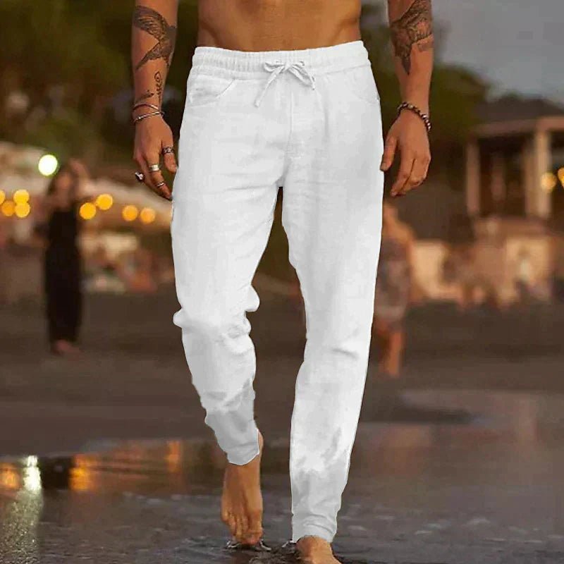 Cotton - Flax Blend Linen Pants (White S) - | Zavonix