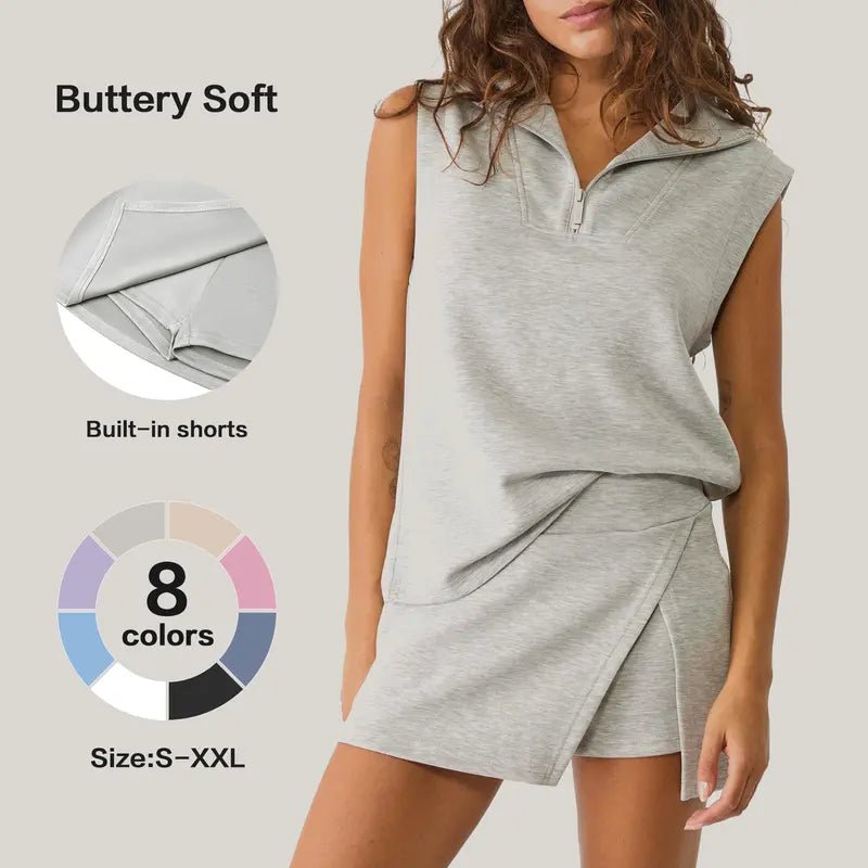 Courtside Sleeveless Half Zip Skort Set Product Image 02