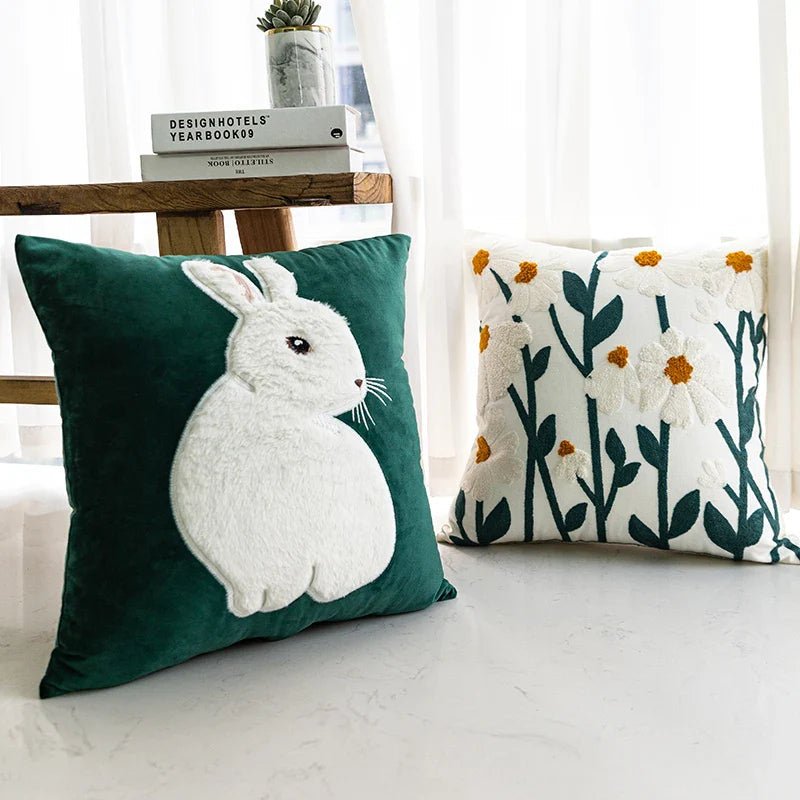 Cozy Cotton-Poly Blend Pillow with Spring Floral Embroidery – 45x45cm Decorative Cushion 8
