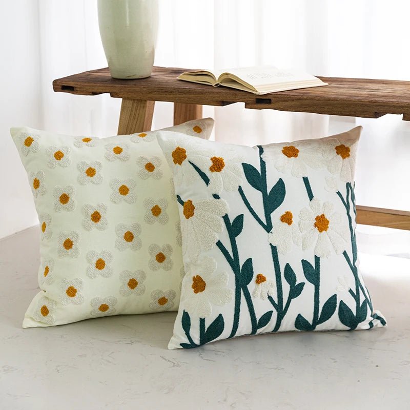 Cozy Cotton-Poly Blend Pillow with Spring Floral Embroidery – 45x45cm Decorative Cushion 2