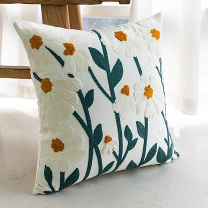 Cozy Cotton-Poly Blend Pillow with Spring Floral Embroidery – 45x45cm Decorative Cushion 3