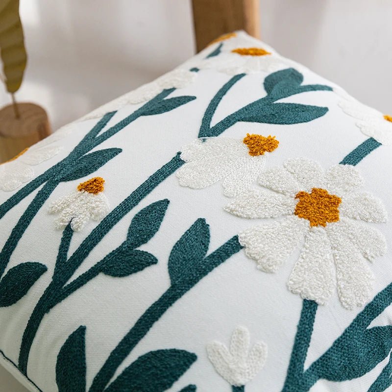 Cozy Cotton-Poly Blend Pillow with Spring Floral Embroidery – 45x45cm Decorative Cushion 5