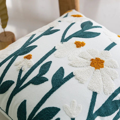 Cozy Cotton-Poly Blend Pillow with Spring Floral Embroidery – 45x45cm Decorative Cushion 5